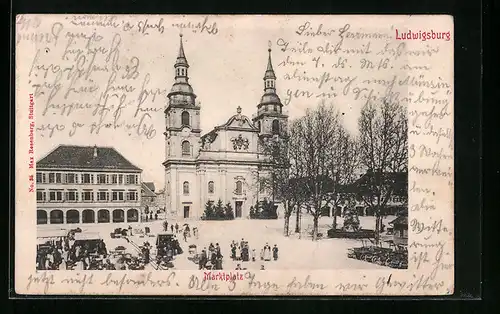AK Ludwigsburg, Marktplatz mit Kirche