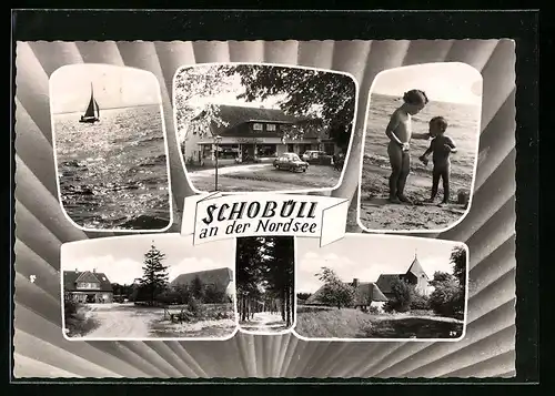 AK Schobüll /Nordsee, Sechs Ansichten vom Ort und Strand