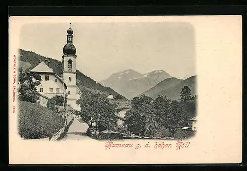 AK Ramsau, auf dem Weg zur Kirche mit Blick g. d. hohen Göll