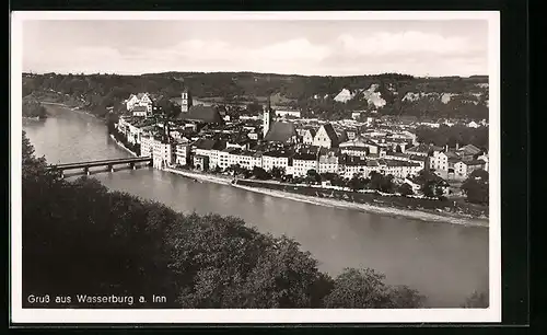 AK Wasserburg a. Inn, Generalansicht mit der Brücke über den Inn