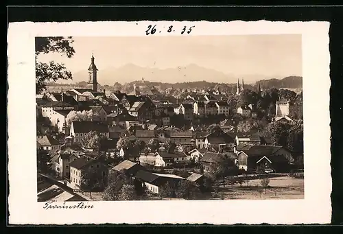 AK Traunstein, Generalansicht der Stadt, Blick zum Kirchturm