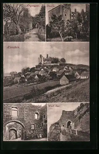 AK Hanstein, Ortstotale, Eingangstor, Inneres, Westliches Tor und im Burghof