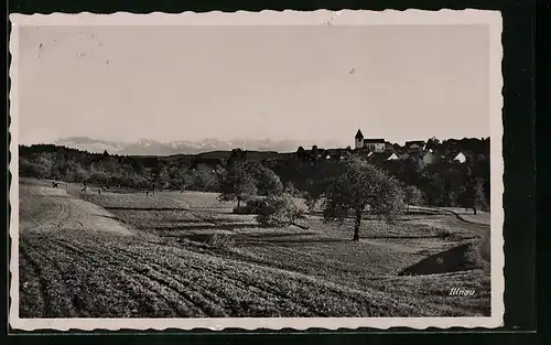 AK Illnau, Blick von den Feldern auf die Kirche im Ort