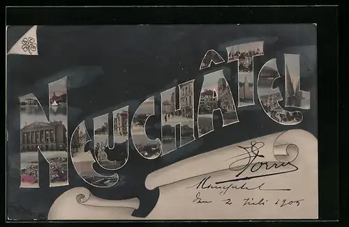 AK Neuchatel, Stadttotale, am Denkmal, vor dem Rathaus, Segelschiffe auf dem See