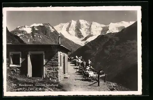 AK Pontresina, Restaurant Unterer Schafberg mit Piz Palü und Bellavista