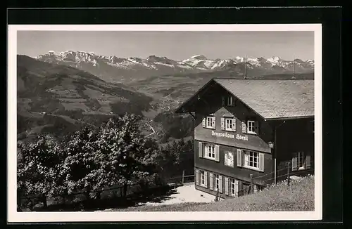 AK Hörnli-Kulm, der Berggasthof mit Rigi des Züricher Oberlandes