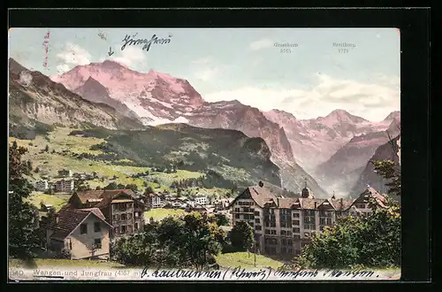 AK Wengen, Totalansicht mit Talpanorama gegen die Jungfrau