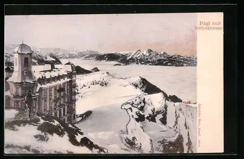 AK Basel, Hotel Rigi mit Blick auf das Nebelmeer