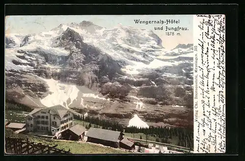 AK Wengernalp, Blick auf das Hotel und die Jungfrau