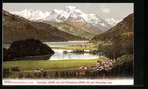 AK Campfer und Silvaplana, Generalansicht gegen die Berge von Chasellas aus