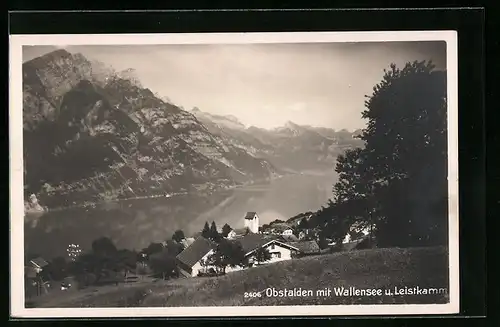 AK Obstalden, Ortstotale mit Wallensee und Leistkamm