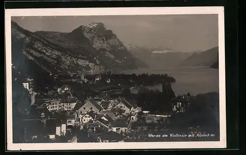 AK Weesen, Generalansicht mit dem Wallensee mit der Alpinerkette