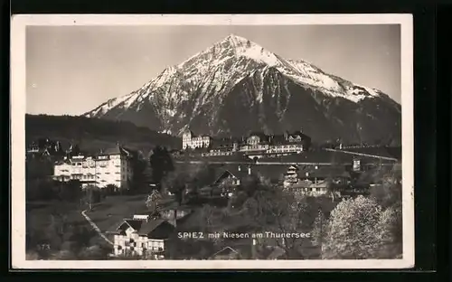 AK Spiez, Ortsansicht mit Niesen am Thunersee