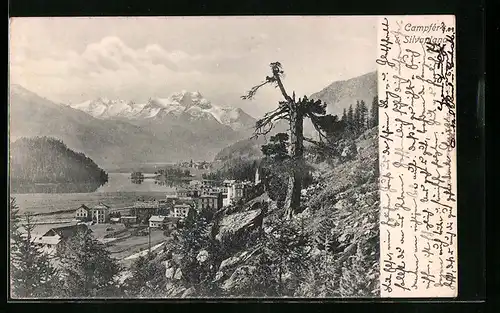 AK Campfer Silvaplana, Panoramaansicht mit See und Bergkette