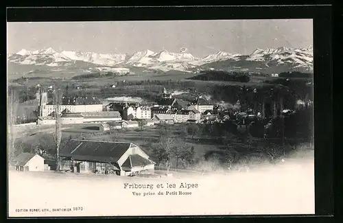 AK Fribourg, Vue prise du Petit Rome et les Alpes