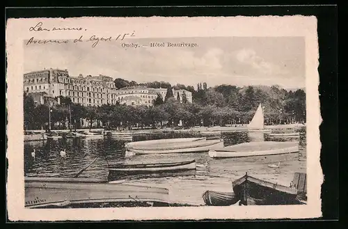 AK Ouchy, Hotel Beaurivage, Schiffe am Ufer