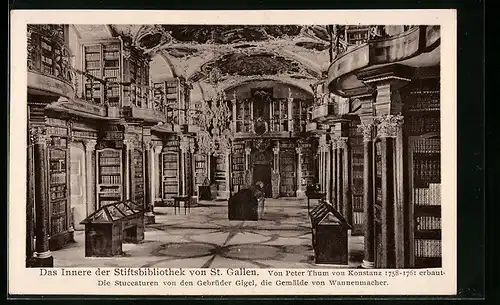AK St. Gallen, das Innere der Stiftsbibliothek