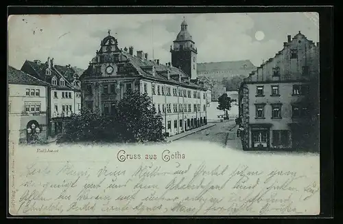 Mondschein-AK Gotha, am historischen Rathaus