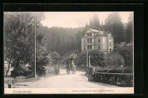 AK Friedrichroda i. Thür., Partie im Grund mit dem Hotel Waldschlösschen