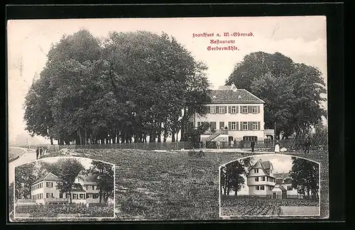 AK Frankfurt a. M., Oberrad, vor dem Restaurant Gerbermühle, Gartenansicht