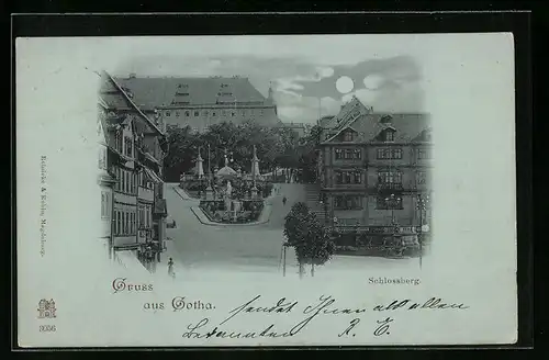 Mondschein-AK Gotha, Denkmäler unter dem Schlossberg