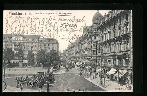 AK Frankfurt a. Main, der Schillerplatz mit Blick in die Bibergasse