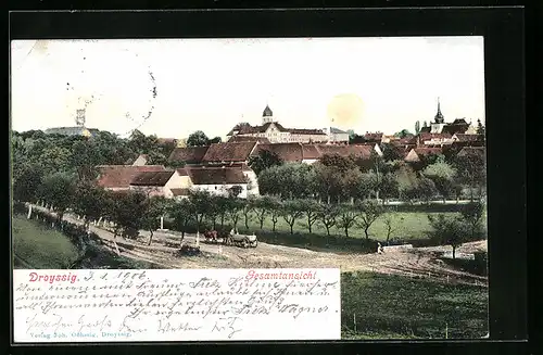 AK Droyssig, Gesamtansicht der Stadt, Blick zur Kirche