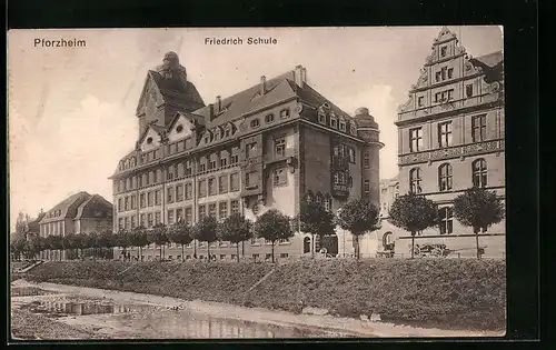 AK Pforzheim, Promenade vor der Friedrich-Schule