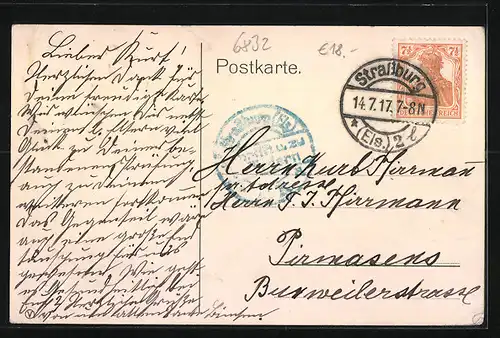 Künstler-AK Hockenheim in Baden, vor der Grosseinkaufs Gesellschaft Deutscher Consumvereine m.b.H. Hamburg