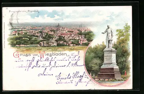 AK Wiesbaden, Panoramaansicht vom Rheinblick, Denkmal Kaiser Wilhelm I.