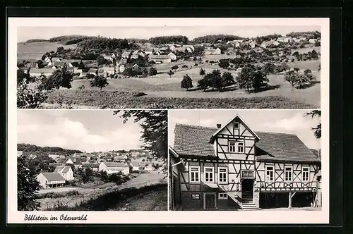 AK Böllstein im Odenwald, Panoramaansicht, altes Fachwerkhaus, Gasthaus Zur Post