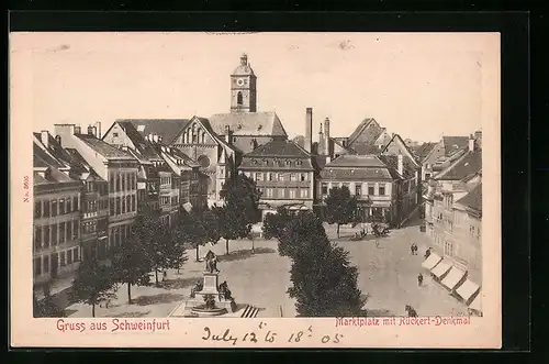 AK Schweinfurt, das Rückert-Denkmal auf dem Marktplatz