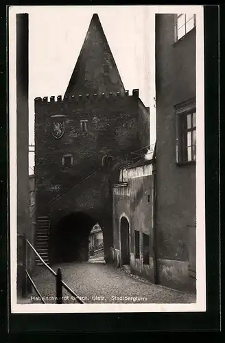 AK Habelschwerdt b. Glatz, Durchgang unter dem Stadtbergturm