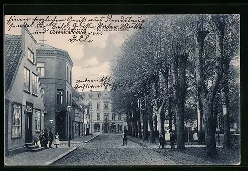 AK Rendsburg, Kirchenstrasse mit Geschäft
