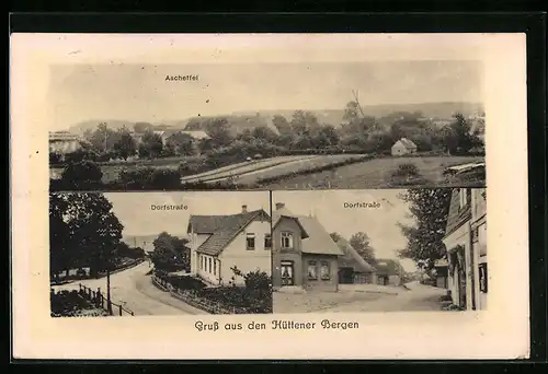 AK Ascheffel /Hüttener Berge, Ortspartie mit Windmühle, Dorfstrasse