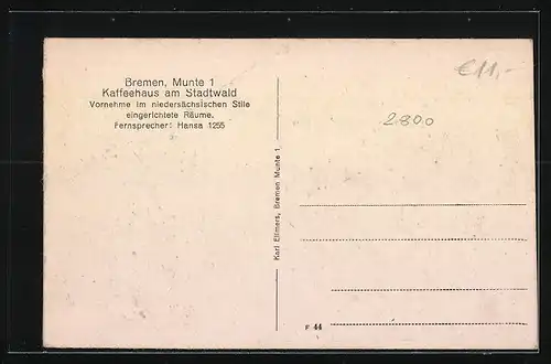AK Bremen, Cafe am Stadtwald, Munte 1