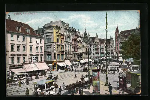 AK Berlin, Spittelmarkt mit Geschäften und Strassenbahn