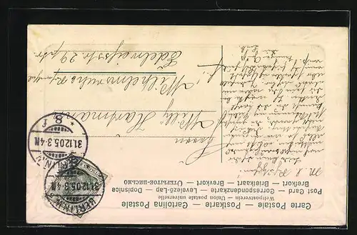 Präge-AK Marienkäfer unter Ilexzweig mit Hufeisen, Neujahrsgruss