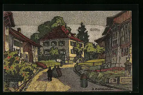 Künstler-AK sign. E. Bollmann: Ryburg, Blick auf Dorfstrasse