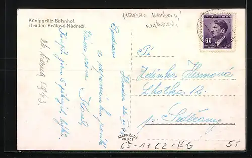 AK Königgrätz, Bahnhof aus der Vogelschau