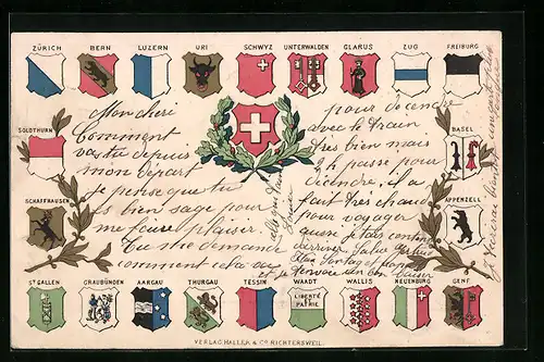 AK Schweiz, Ansicht Wappen der Kantone