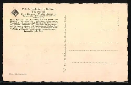 AK Solling bei Dassel, Erholungsheim, Jugendheim, Kinderheim