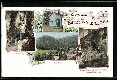 AK Bad Thal i. Th., Tropfsteinhöhle, Grosse Grotte mit Tropfstein-Pyramide