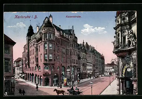 AK Karlsruhe i. B., Blick auf die Kaiserstrasse