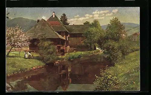 Künstler-AK Heinrich Hoffmann: Schönau im Schwarzwald, Altes Haus an der Wiese