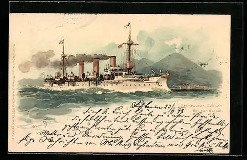 Künstler-AK Hans Bohrdt: Neapel, S. M. Kriegsschiff Gefion am Bai