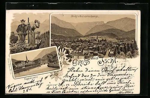 Lithographie Ischl, Teilansicht vom Calvarienberge, Esplanade