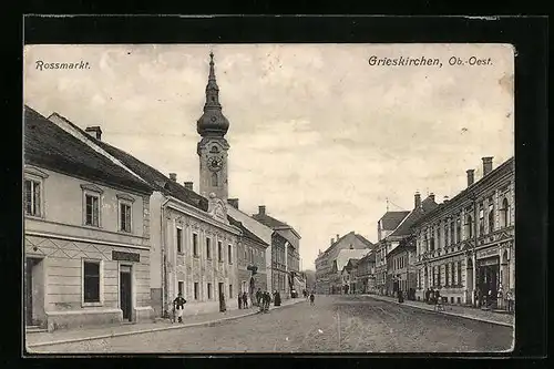 AK Grieskirchen, Rossmarkt mit Geschäften
