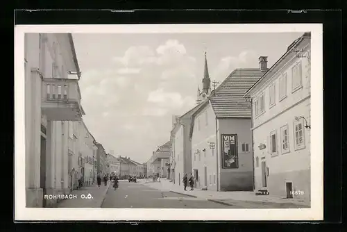 AK Rohrbach, Strassenpartie mit Plakatwerbung für Vim und Kirchturm