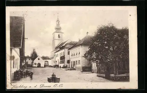 AK Kirchberg a. d. Donau, Strassenpartie mit Kirche